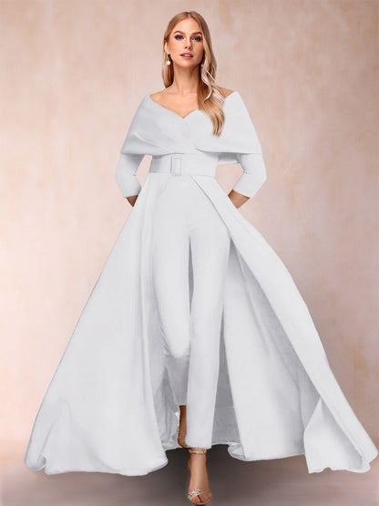 Combinaison Trapèze/Princesse à col en V et Manches 3/4 Ceinture Incluse