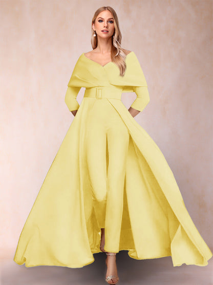 Combinaison Trapèze/Princesse à col en V et Manches 3/4 Ceinture Incluse