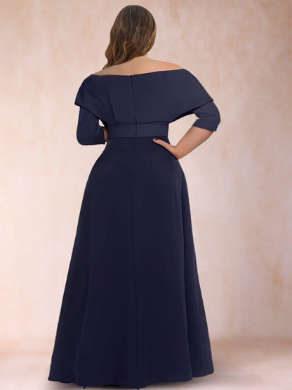 Ensemble 2 Pièces Grande Taille, Coupe Trapèze/Princesse, Col en V, Manches 3/4 avec Ceinture