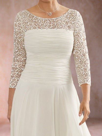Robe de Mère de la Mariée Coupe A-Line/Princess à Manches 3/4 et Appliques