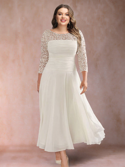 Robe de Mère de la Mariée Grande Taille, Coupe A-Line/Princesse, Manches 3/4 avec Appliques