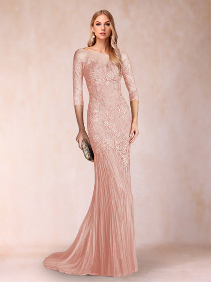 Robe de Mère de la Mariée à Manches 3/4 Style Sirène/Trompette avec Appliques