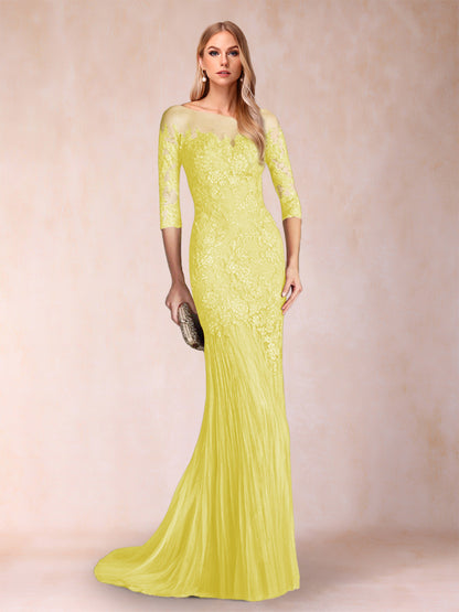 Robe de Mère de la Mariée à Manches 3/4 Style Sirène/Trompette avec Appliques
