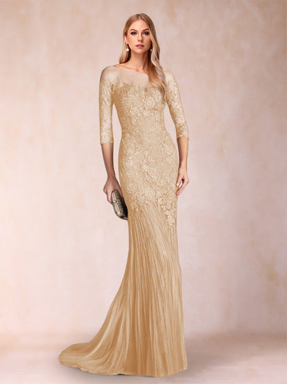 Robe de Mère de la Mariée à Manches 3/4 Style Sirène/Trompette avec Appliques