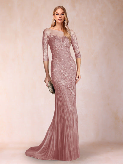 Robe de Mère de la Mariée à Manches 3/4 Style Sirène/Trompette avec Appliques