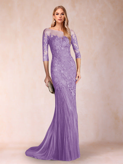 Robe de Mère de la Mariée à Manches 3/4 Style Sirène/Trompette avec Appliques