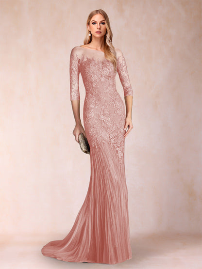 Robe de Mère de la Mariée à Manches 3/4 Style Sirène/Trompette avec Appliques