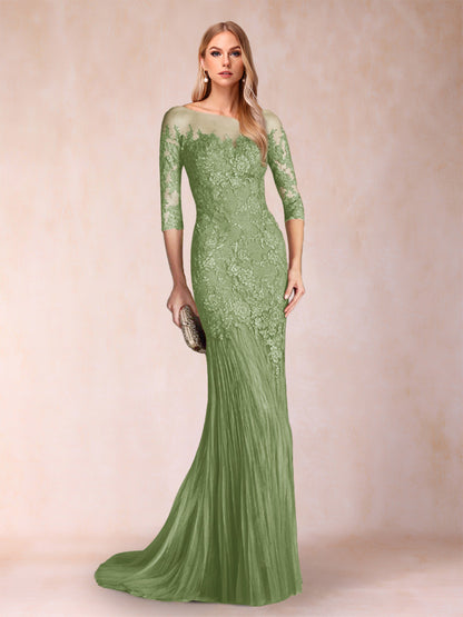 Robe de Mère de la Mariée à Manches 3/4 Style Sirène/Trompette avec Appliques