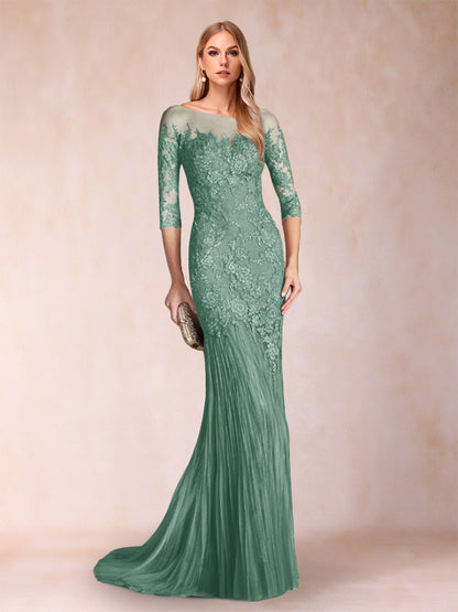 Robe de Mère de la Mariée à Manches 3/4 Style Sirène/Trompette avec Appliques