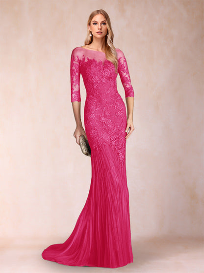 Robe de Mère de la Mariée à Manches 3/4 Style Sirène/Trompette avec Appliques