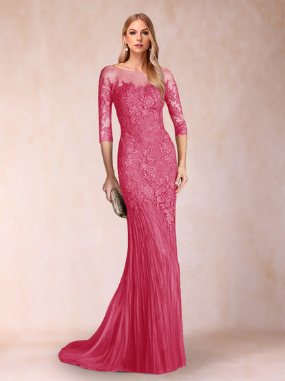 Robe de Mère de la Mariée à Manches 3/4 Style Sirène/Trompette avec Appliques