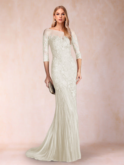 Robe de Mère de la Mariée à Manches 3/4 Style Sirène/Trompette avec Appliques