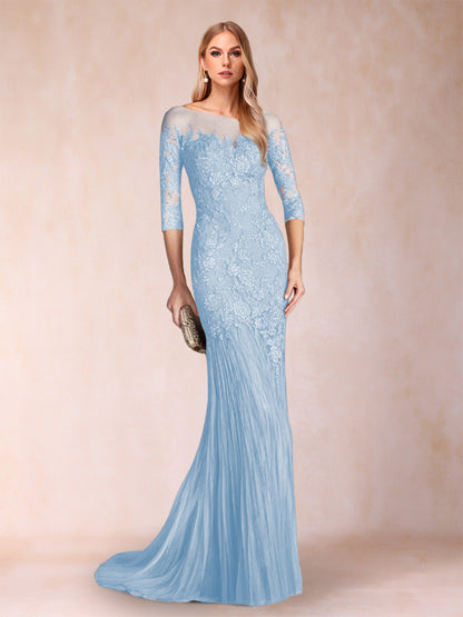 Robe de Mère de la Mariée à Manches 3/4 Style Sirène/Trompette avec Appliques
