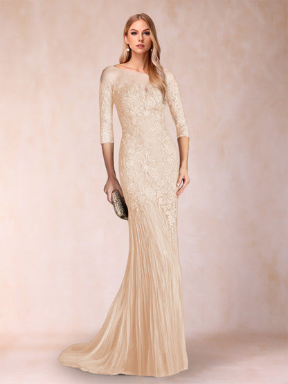 Robe de Mère de la Mariée à Manches 3/4 Style Sirène/Trompette avec Appliques