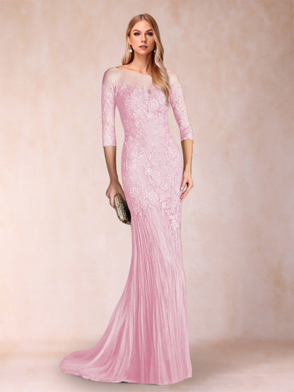 Robe de Mère de la Mariée à Manches 3/4 Style Sirène/Trompette avec Appliques