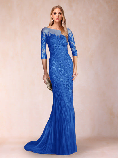 Robe de Mère de la Mariée à Manches 3/4 Style Sirène/Trompette avec Appliques