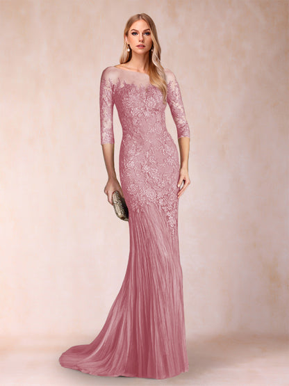 Robe de Mère de la Mariée à Manches 3/4 Style Sirène/Trompette avec Appliques