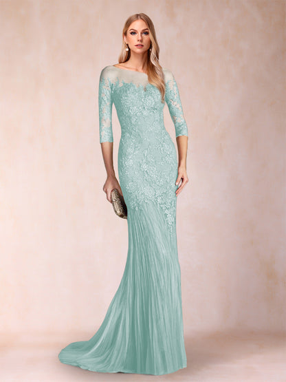 Robe de Mère de la Mariée à Manches 3/4 Style Sirène/Trompette avec Appliques