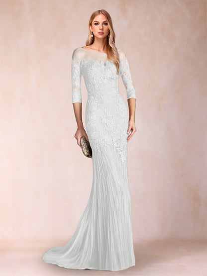 Robe de Mère de la Mariée à Manches 3/4 Style Sirène/Trompette avec Appliques