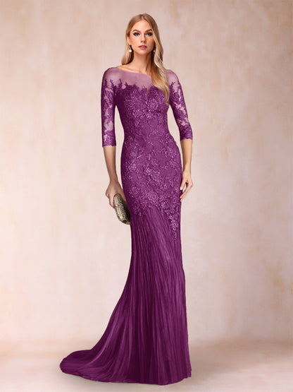 Robe de Mère de la Mariée à Manches 3/4 Style Sirène/Trompette avec Appliques