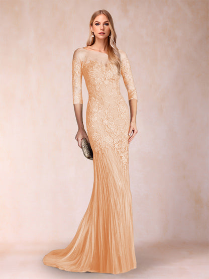 Robe de Mère de la Mariée à Manches 3/4 Style Sirène/Trompette avec Appliques