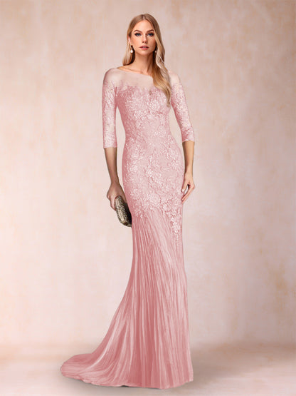 Robe de Mère de la Mariée à Manches 3/4 Style Sirène/Trompette avec Appliques