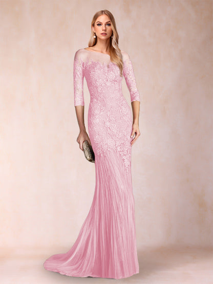 Robe de Mère de la Mariée à Manches 3/4 Style Sirène/Trompette avec Appliques