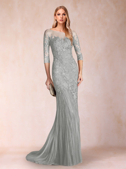 Robe de Mère de la Mariée à Manches 3/4 Style Sirène/Trompette avec Appliques