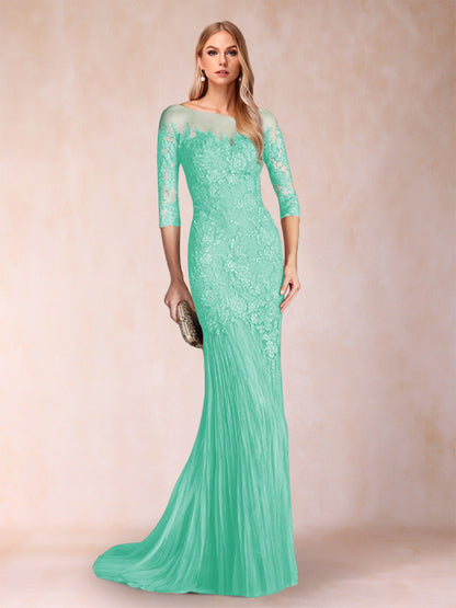 Robe de Mère de la Mariée à Manches 3/4 Style Sirène/Trompette avec Appliques