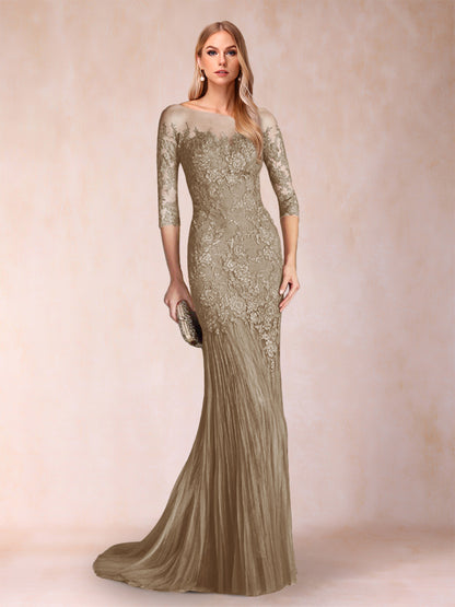 Robe de Mère de la Mariée à Manches 3/4 Style Sirène/Trompette avec Appliques