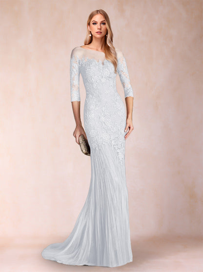 Robe de Mère de la Mariée à Manches 3/4 Style Sirène/Trompette avec Appliques
