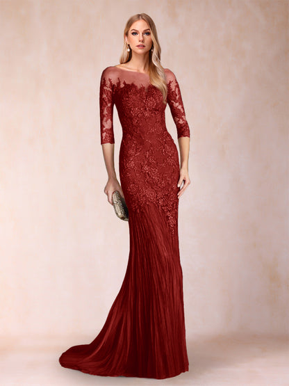 Robe de Mère de la Mariée à Manches 3/4 Style Sirène/Trompette avec Appliques