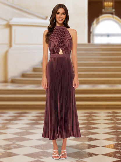 Robe de Soirée Fourreau/Colonne à Licou Sans Manches avec Plis