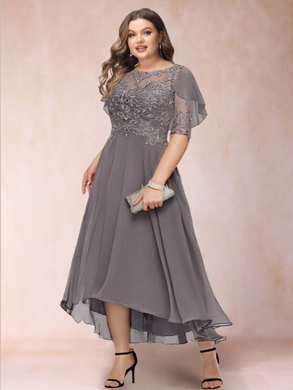 Robe de Mère de la Mariée Grande Taille, Coupe A-Line/Princesse, Manches Mi-Longues avec Appliques