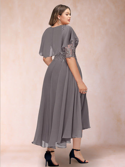 Robe de Mère de la Mariée Grande Taille, Coupe A-Line/Princesse, Manches Mi-Longues avec Appliques
