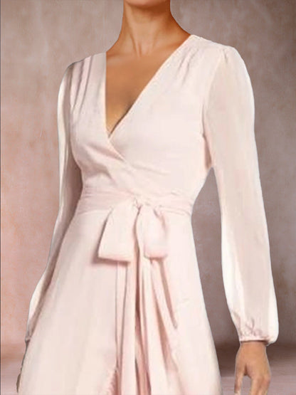 Robe de Mère de la Mariée Coupe A-Line/Princess à Col En V et Manches Longues avec Volants