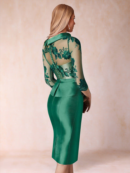 Robe de Mère de la Mariée Fourreau/Colonne à Manches 3/4 avec Appliques