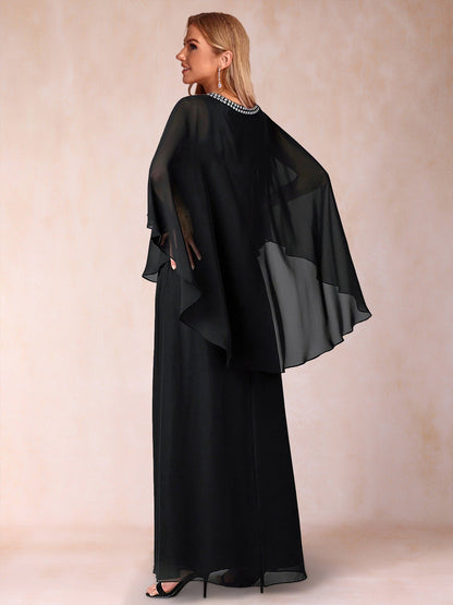 Robes de Mère de la Mariée à Manches 3/4 Coupe A-Line/Princess avec Fronces