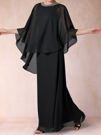Robes de Mère de la Mariée à Manches 3/4 Coupe A-Line/Princess avec Fronces