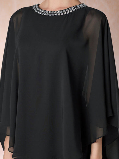 Robes de Mère de la Mariée à Manches 3/4 Coupe A-Line/Princess avec Fronces