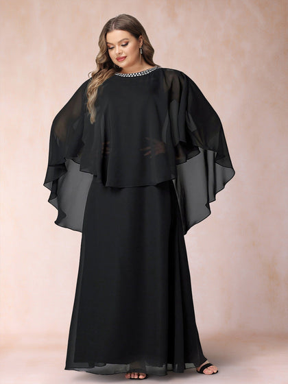 Robe de Mère de la Mariée Grande Taille, Coupe A-Line/Princesse, Manches 3/4, Froncée