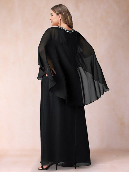 Robe de Mère de la Mariée Grande Taille, Coupe A-Line/Princesse, Manches 3/4, Froncée