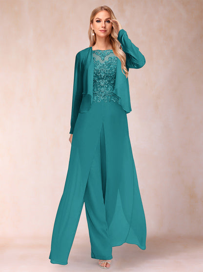 Ensemble Deux PiècesFourreau/Colonne à Manches Longues et Pantalon avec Appliqué et Veste