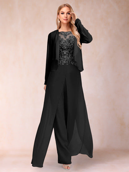 Ensemble Deux PiècesFourreau/Colonne à Manches Longues et Pantalon avec Appliqué et Veste