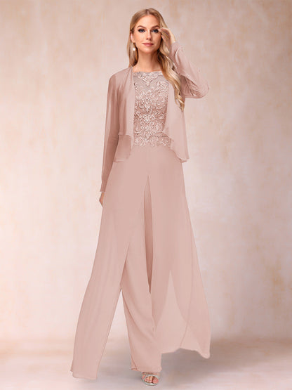 Ensemble Deux PiècesFourreau/Colonne à Manches Longues et Pantalon avec Appliqué et Veste