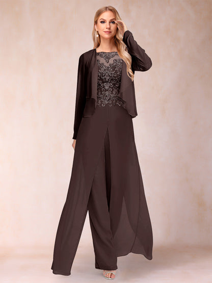 Ensemble Deux PiècesFourreau/Colonne à Manches Longues et Pantalon avec Appliqué et Veste