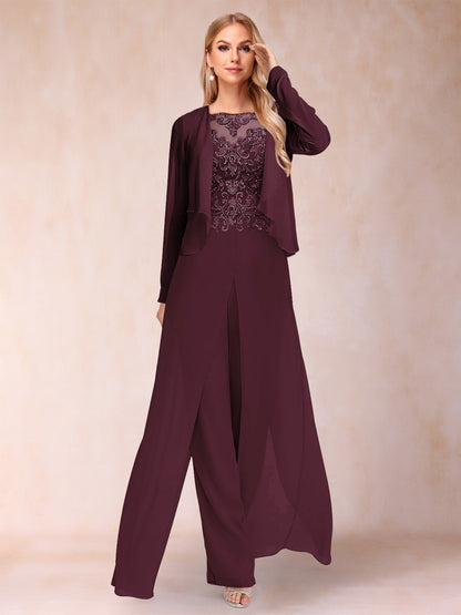 Ensemble Deux PiècesFourreau/Colonne à Manches Longues et Pantalon avec Appliqué et Veste