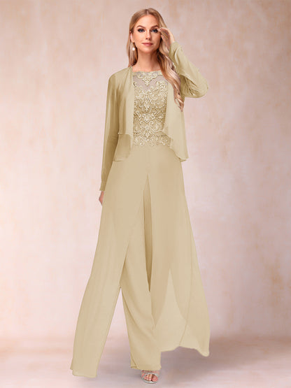 Ensemble Deux PiècesFourreau/Colonne à Manches Longues et Pantalon avec Appliqué et Veste