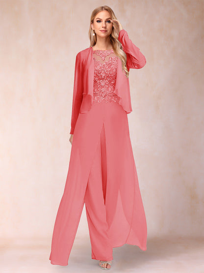 Ensemble Deux PiècesFourreau/Colonne à Manches Longues et Pantalon avec Appliqué et Veste