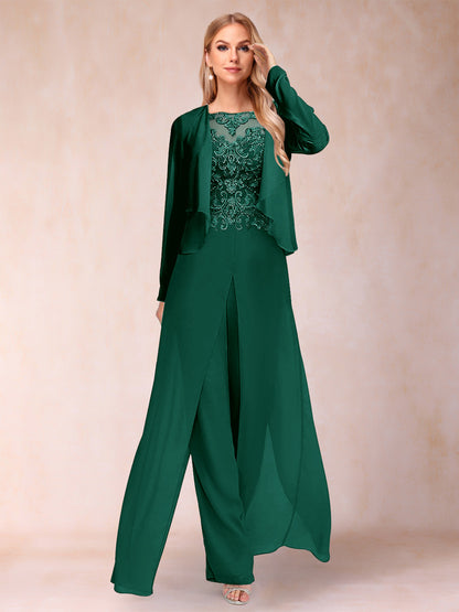 Ensemble Deux PiècesFourreau/Colonne à Manches Longues et Pantalon avec Appliqué et Veste